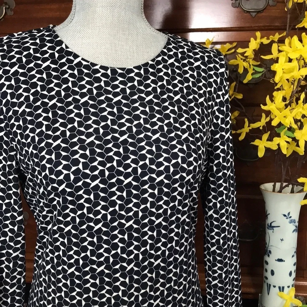Tory Burch Geometric Long Sleeve Navy Sheath Dress Size Medium